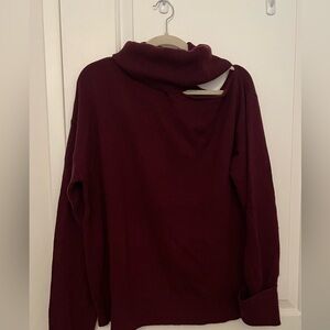 PAIGE Deep Burgundy Cold Shoulder Turtle Neck Sweater